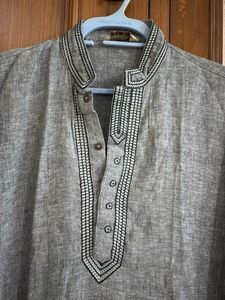 Men's Grey Embroidered Kurta