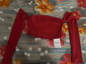 Red Off-Shoulder Crop Top