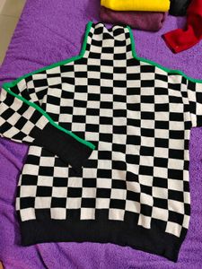 Checkered Turtleneck Sweater