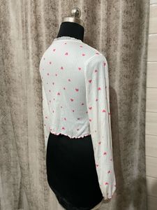 Cute Heart Print Cropped Cardigan