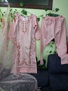 Embroidered Pink Kurta Set with Dupatta