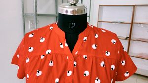 Red Printed Short Sleeve Blouse