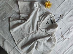 Chic White Textured Puff Sleeve Top