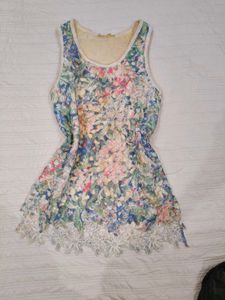 Floral Lace Trim Tank Top