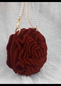 Crochet Rose Design Sling Bag with Pearl