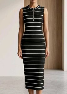Striped Ribbed Zipper Dress