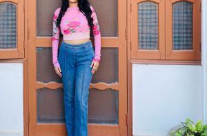 Pink Floral Mesh Crop Top