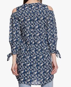 Blue &amp; White Printed Cold-Shoulder Kurta