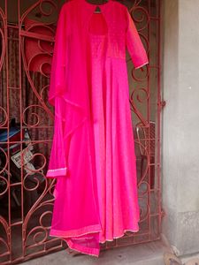 Woven Design Long Gown With Dupatta