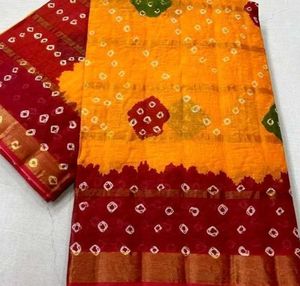 Vibrant Yellow & Red Bandhani Saree