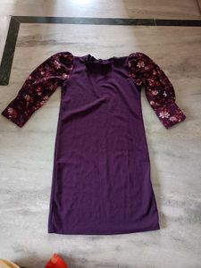 Purple Puff Sleeve Floral Dress