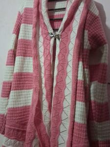 Pink &amp; White Striped Cardigan