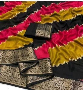 Vibrant Color Block Saree with Golden Border