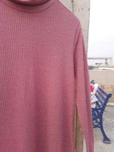 Ajio Ribbed Dusty Purple Pink Dress Women