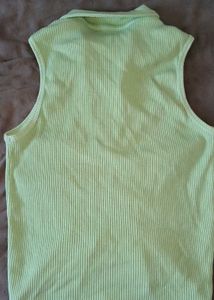 Light Green Ruched Collared Top
