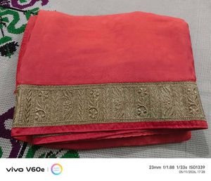 Elegant peach colour Saree with Golden Border