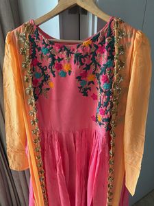 Pink embroidered ethnic gown
