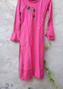 Pink Embroidered Long Kurta
