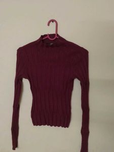 Burgundy Ribbed Mock Neck Sweater