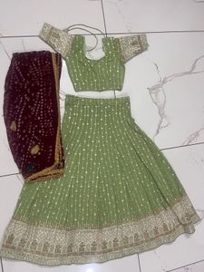Green Embellished Lehenga Choli Set