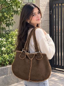 Cozy Brown Suede Sherpa Trim Hobo Bag