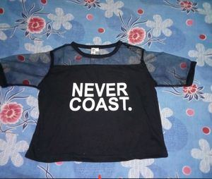 Black Crop Tops With Net Neck