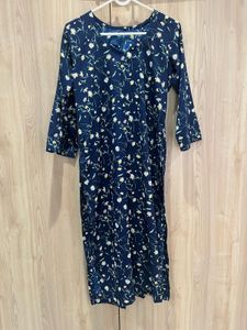 Navy Blue Floral Print Kurta