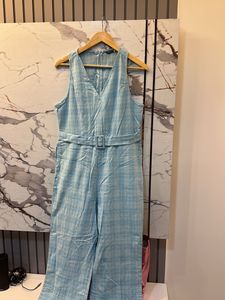 Light Blue Plaid Jumpsuit, Bust- 36/38