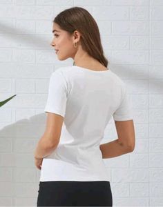 Shein Medium Length Short Sleeve Front Cut-Out Top