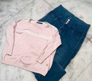 Allen Solly Top + Denim Jeans Combo