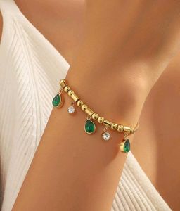 Anti-Tarnish Gold Tone Emerald Drop Bracelet