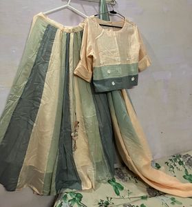 Saubhagya Peach&purple Embellished Ready To Wear Lehenga & Blouse With Dupatta