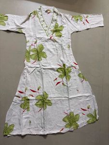 Beautiful White Kurti with Green Floral Print &amp; Mi