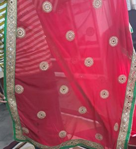 Rani Pink Saree with Mirror Work