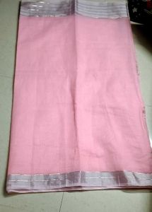 Baby Pink Saree with Silver Border