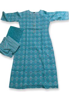 Turquoise Blue Printed 3-Piece Kurta Set