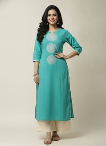 Teal Kurta with Mirror Work