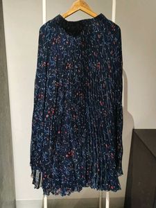 Navy Floral Pleated Skirt