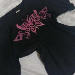 Black T-Shirt with Pink Butterfly Design