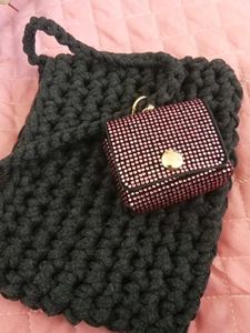 Chunky Knit Tote Bag with Embellished Pouch