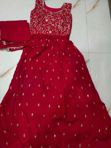 Red Embroidered Ethnic Gown