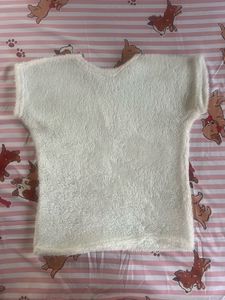 Fluffy White Sleeveless Top