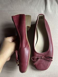 Maroon Ballet Flats with Bow Detail