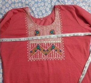 Embroidered Coral Warm Kurta