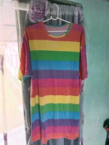 Length 37,Rainbow Striped T-Shirt