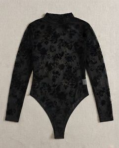 Sheer Black Floral Lace Bodysuit