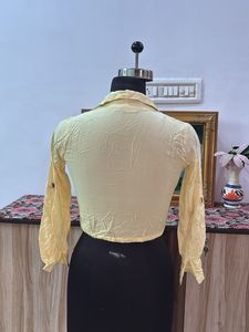 Yellow Cropped Shirt with Drawstrings