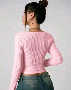 Pink Ribbed Square Neck Crop Top