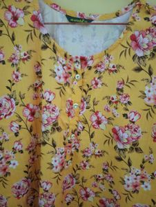 Yellow Floral Print popcorn Kurta