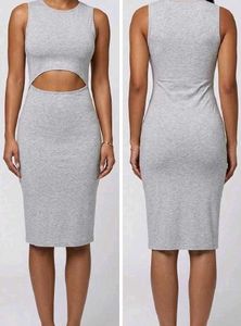 Grey Cut-Out Midi Dress